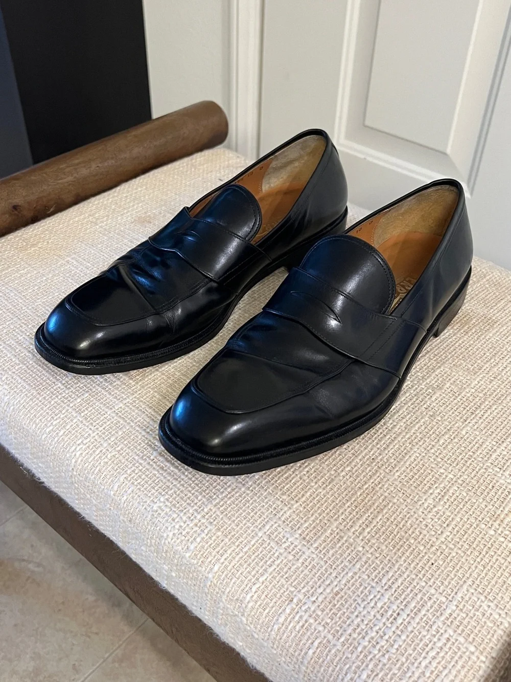 Salvatore Ferragamo Black Leather Penny Loafers